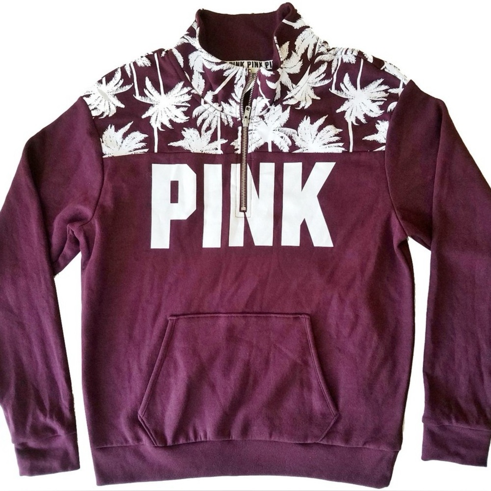 Pink VS Palm Tree Quarter Zip Sweatshirt